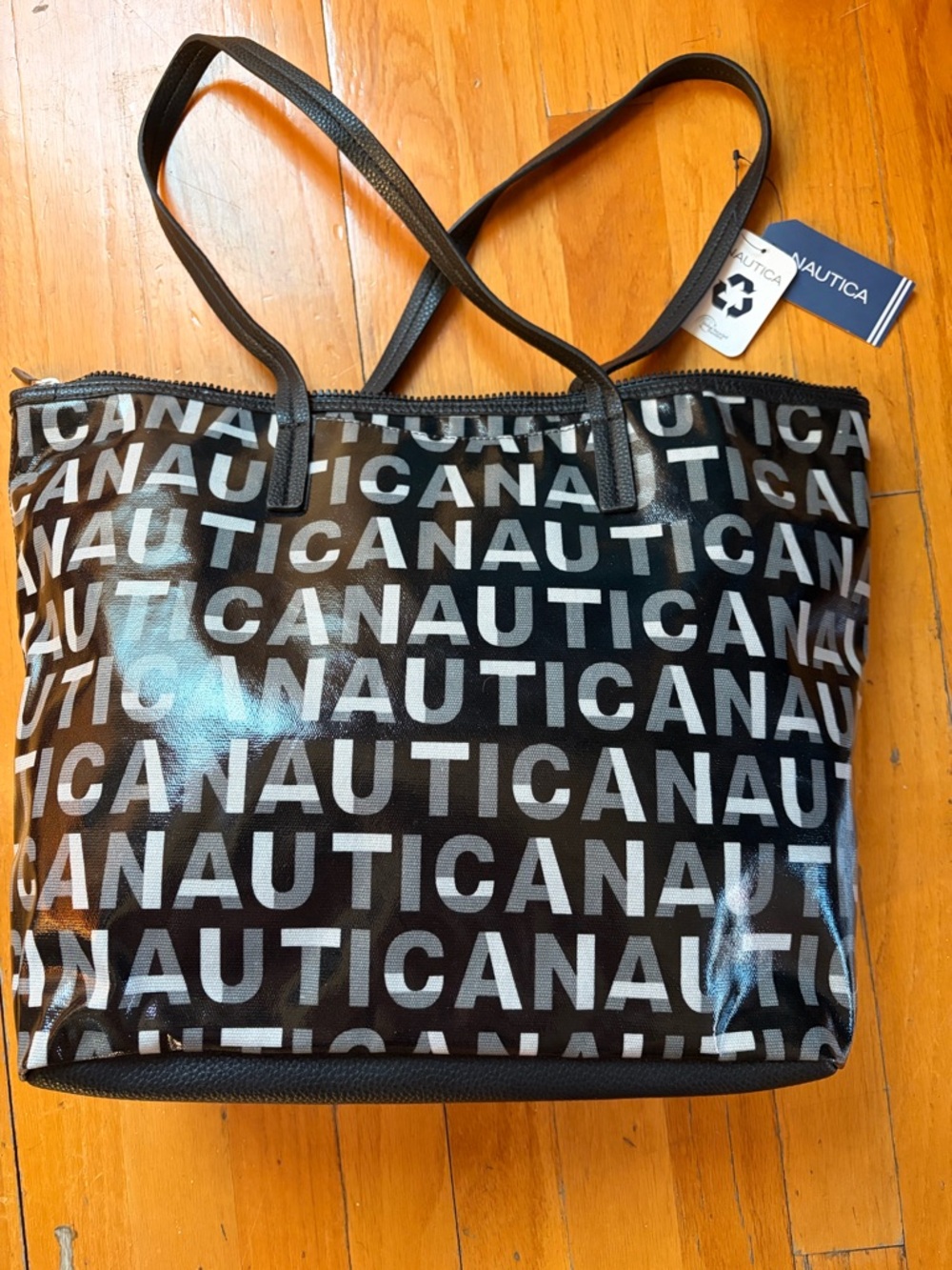 Nautica Black Tote with White Logo Print